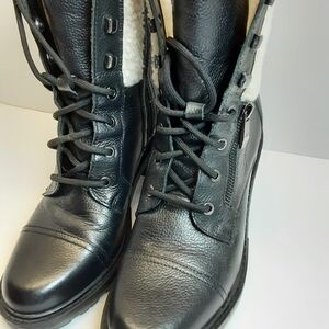 Marc Fisher Black Lansley Laceup/Zipper Shearling Style Heeled Boots